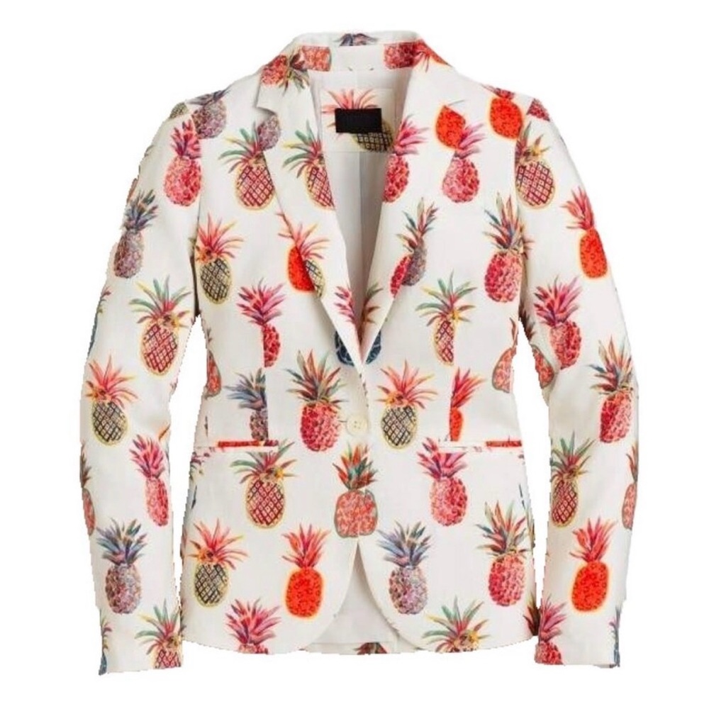 NWOT J Crew Collection Campbell Jacket Painted Pineapple Ratti Italian Linen 14